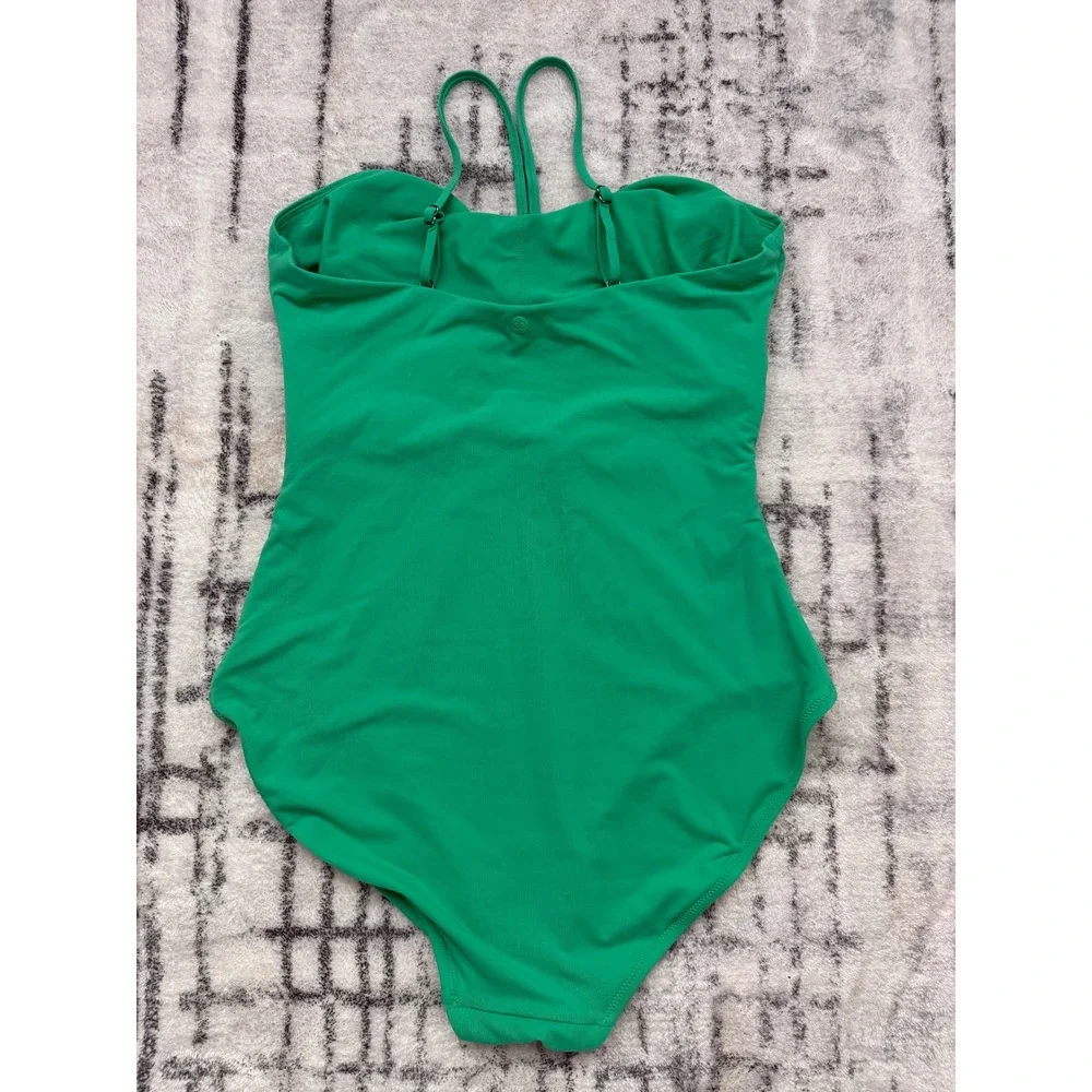 Calia Green Ruched Cutout One Piece Swimsuit Size 12 Bandeau Strappy Swimwear
